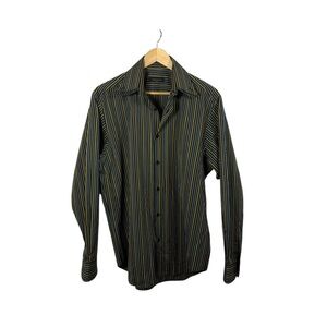 Equilibrio Italia Men’s Cotton Striped Dress Shirt Black/Blue/Yellow M